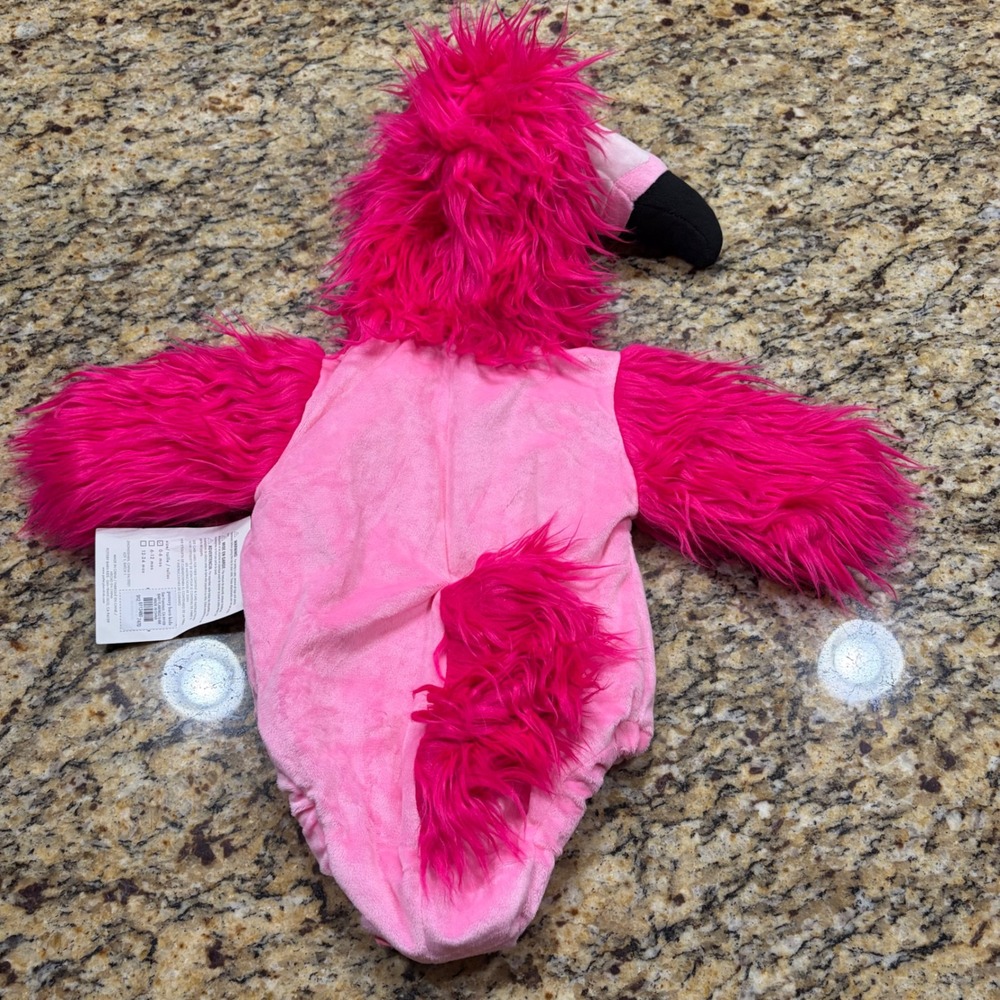 Pottery Barn Kids Baby Flamingo Halloween Costume Pink Plush Romper 0-6 Months - Picture 3 of 5